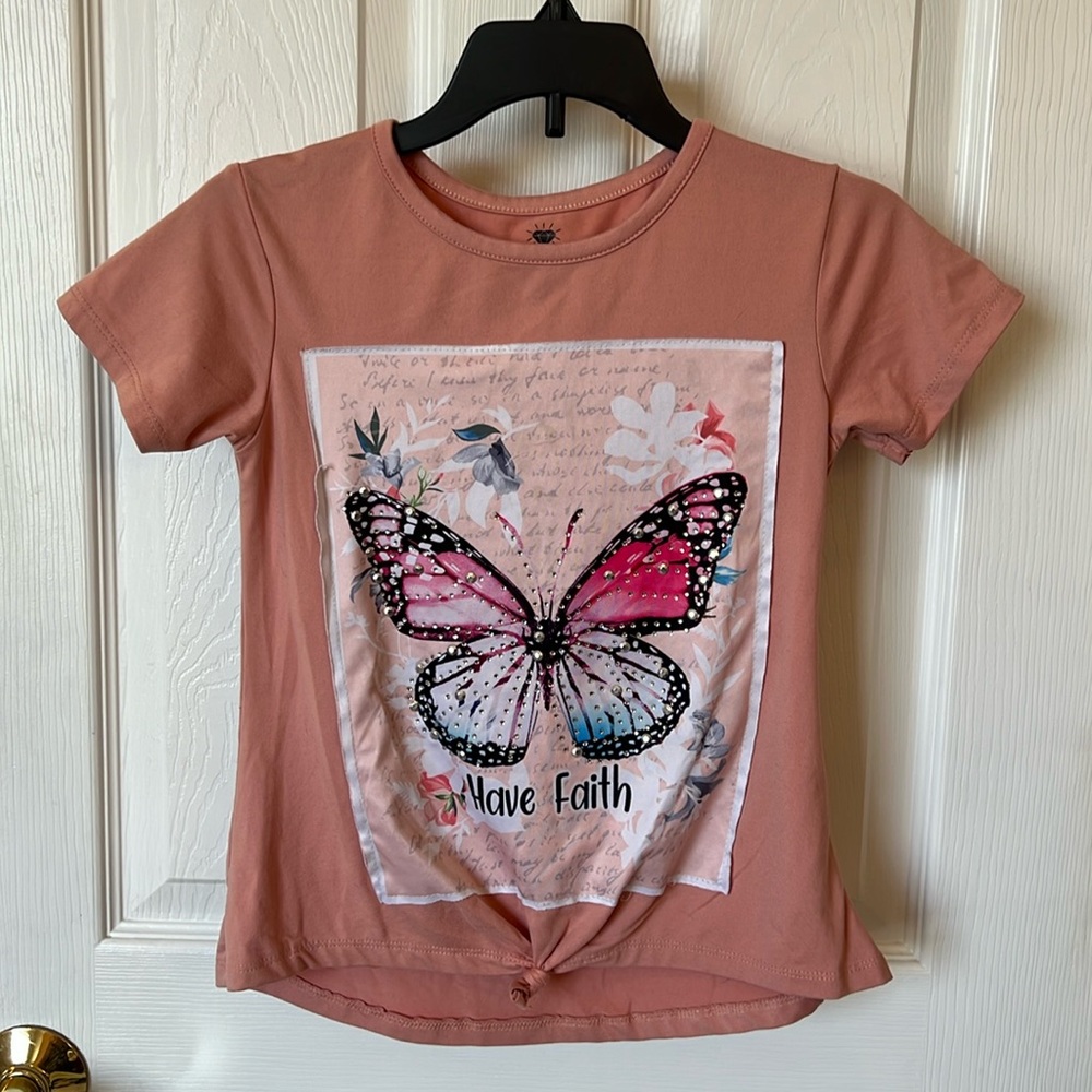 Pink butterfly t-shirt girls 7/8